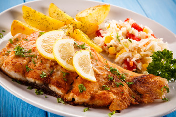 Fish dish - fried fish with potatoes