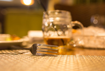 Fork on the table in the restaurant