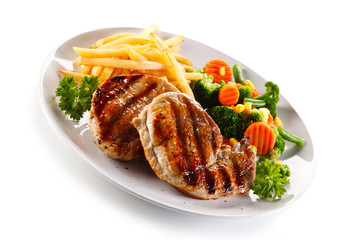 Roast steaks with french fries