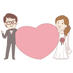 Vector Illustration of Bride and Groom Holding a Big heart frame