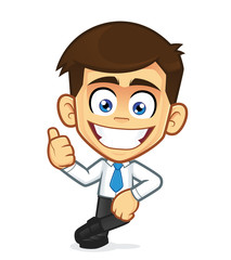 Businessman leaning on an empty block