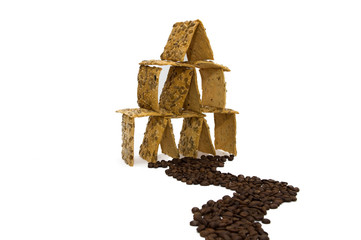 A path from coffee leads to a biscuit house.