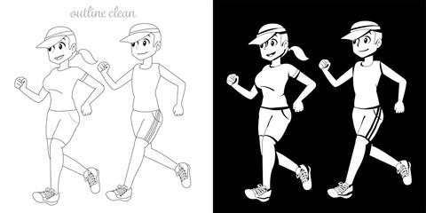 running together. Marathon festival. Relax in the morning.(outline clean)