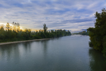 Lake in the mountains for recreation and fishing. Early morning