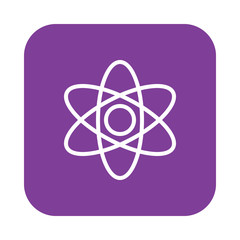 Atom flat line icon, linear vector sign on colorful rounded square button isolated on white. Science symbol, logo illustration. Flat design, pixel perfect