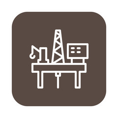 Oil platform rig flat line icon, linear vector sign on colorful rounded square button isolated on white. Symbol, logo illustration. Flat design, pixel perfect