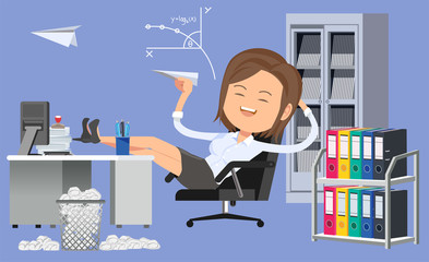 Employees relax after working hard all day. Free time in office.