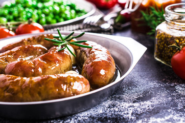 Baked meat sausages