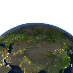 Central Asia at night on planet Earth
