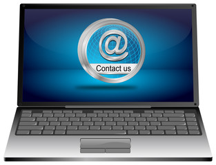 Laptop Computer with Contact us Button - 3D illustration