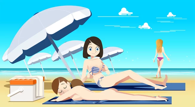 Women sunbathing on nude beach. Men are not permitted. Creating a tan skin.  Travel Beauty. Sexy and beautiful. Stock Vector | Adobe Stock
