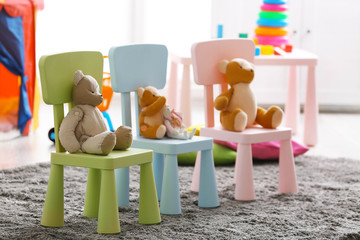 Interior of colorful playing room for kids