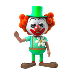 3d Funny cartoon clown character waves a cheerful greeting - 141715883