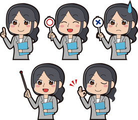 スーツの女性の表情バリエーションセット