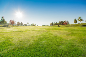 Golf Course with blue sky.