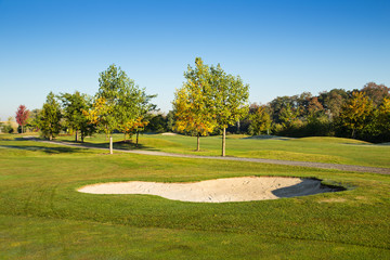 Golf Course with blue sky.