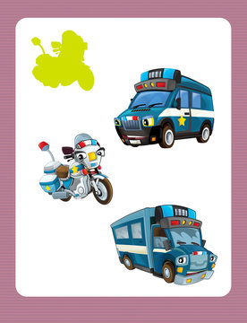 cartoon guessing game for little kids with colorful police vehicles