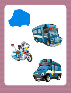 cartoon guessing game for little kids with colorful police vehicles