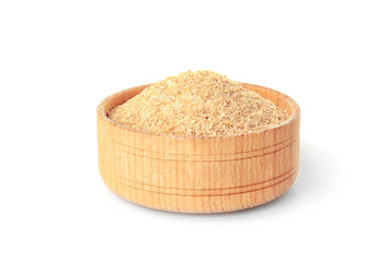 Bowl with bread crumbs isolated on white