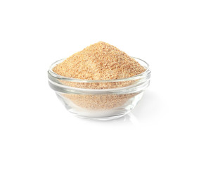 Bowl with bread crumbs isolated on white