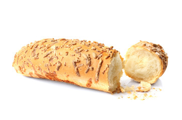 Bread and slice on white background
