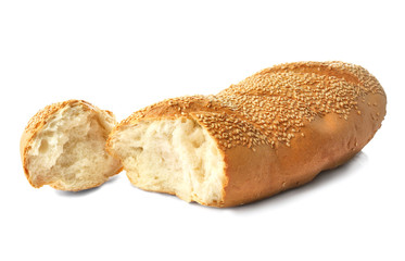 Bread and slice on white background