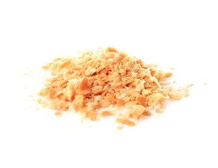 Pile of bread crumbs isolated on white