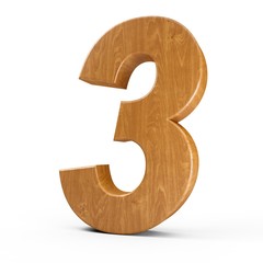 Fototapeta premium 3d Rendering wood material italic number 3 three isolated white background