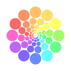 Partly transparent rainbow spectrum color circles arranged in the rings. Vector illustration.