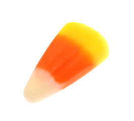 Colorful Halloween candy corn on white background