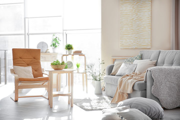 Fototapeta na wymiar Modern interior of cozy living room