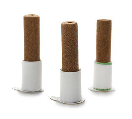 Mini sticks for moxibustion on white background