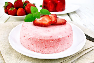 Panna cotta strawberry on light board