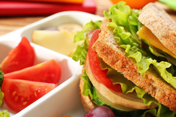 Lunch box with delicious food, close up