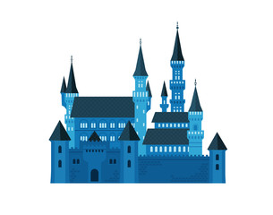 Dark blue castle. Vector flat illustration.