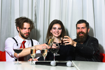 Friends celebrating at karaoke party