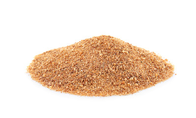 Heap of coconut sugar on white background