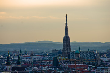 Vienna cityscape at sunset - city of thousand churches, Austria