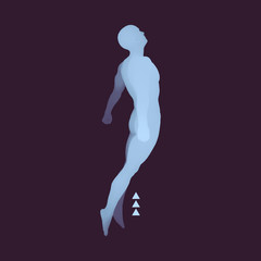 Fototapeta na wymiar Jumping Man. 3D Model of Man. Human Body. Sport Symbol. Design Element.