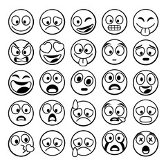 Sketch black sing Set of Emoji. Vector illustration