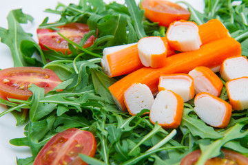 surimi with rocket and cherry tomatoes