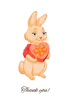Cute little rabbit. Sketch of bunny with gift. Vector illustration.