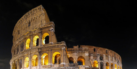 Arches of the Colosseum. Night. Rome, Italy..