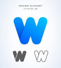 Vector origami alphabet. Letter W logo template
