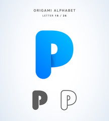 Vector origami alphabet. Letter P logo template