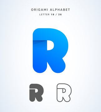 Vector origami alphabet. Letter R logo template