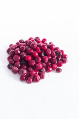 .Frozen cherries on a white background