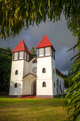 Fototapeta premium Haapiti church in Moorea island jungle, landscape