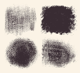 Monochrome abstract vector grunge textures. Set of hand drawn brush strokes and stains.