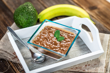 Vegan avocado banana chocolate pudding